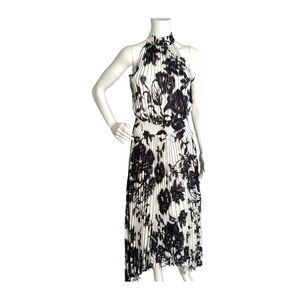 White House Black Market Black and White Pleated Midi Dress